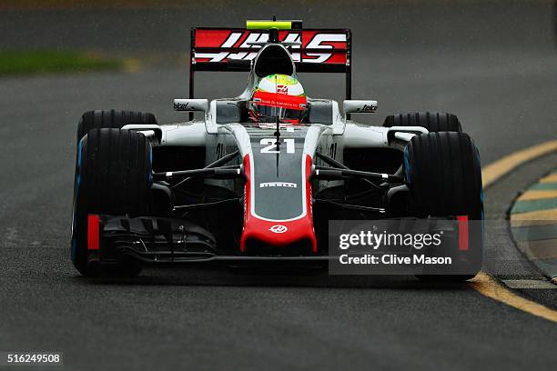 Esteban Gutierrez of Mexico drives the Haas F1 Team Haas-Ferrari VF-16 Ferrari 059/5 turbo on track during practice ahead of the Australian Formula...