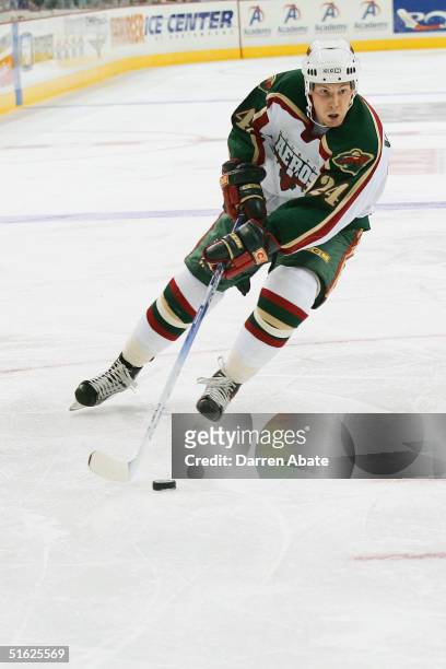 Stephane Veilleux of the Houston Aeros drives to the net on his backhand during an AHL game against the San Antonio Rampage at the SBC Center, San...