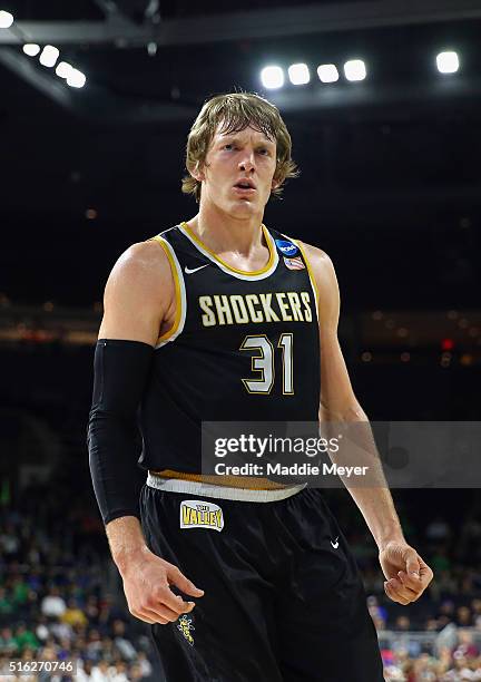 Ron Baker of the Wichita State Shockers reacts in the first half against the Arizona Wildcats during the first round of the 2016 NCAA Men's...