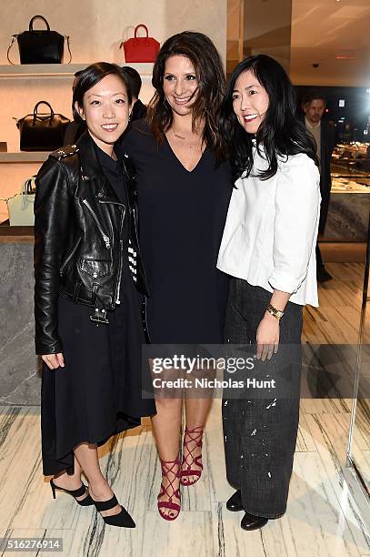 Tomoko Ogura, Charlotte Blechman and Jennifer Sunwoo attend as Barneys New York celebrates its new downtown flagship in New York City on March 17,...