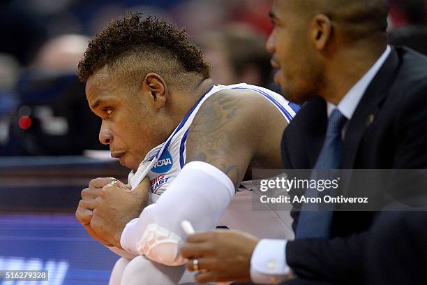 Seton Hall Pirates guard Derrick Gordon watches the waning seconds against the Gonzaga Bulldogs during the second half of Gonzaga's 68-52 first round...