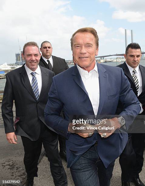 Actor and former Governor of California Arnold Schwarzenegger and Tony Doherty arriving for the Arnold Classic Sports Festival Press Conference on...