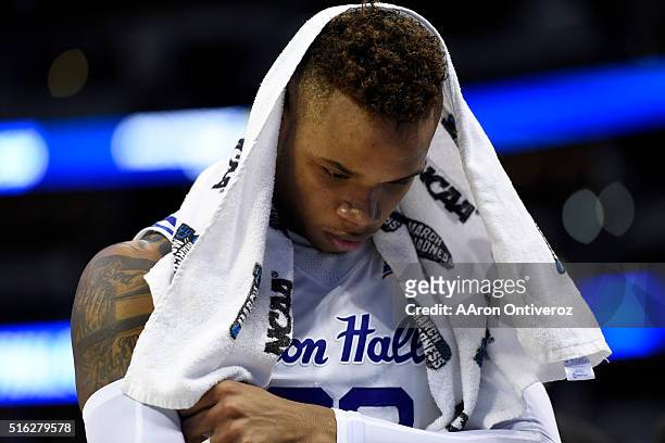 Seton Hall Pirates guard Derrick Gordon walks off the court after the second half of Gonzaga's 68-52 first round NCAA Tournament game win on...