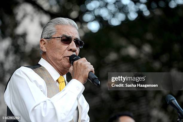 Ruben Ramos performs with Little Joe y la Familia at the Grammy Block Party during SXSW Music Festival at Four Seasons Hotel on March 17, 2016 in...