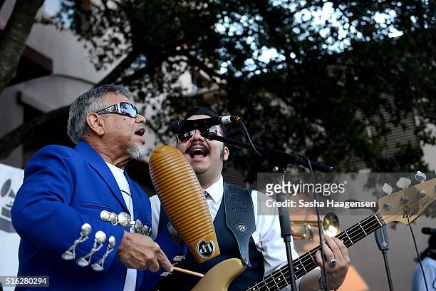 Little Joe y la Familia perform at the Grammy Block Party during SXSW Music Festival at Four Seasons Hotel on March 17, 2016 in Austin, Texas.