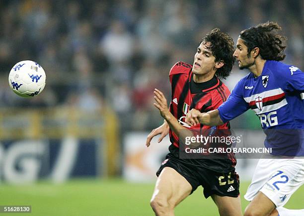 Milan Brazilian Kaka vies with Stefano Zacchetti of Sampdoria in a Serie A match at Luigi Ferraris stadium in Genoa 30 October 2004. AC Milan won...