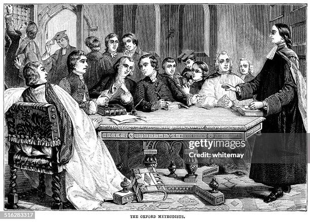 john wesley preaching to the oxford methodists - oxford graduation stock illustrations