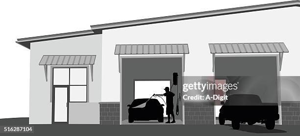 carwashstations - autowerkstatt gegenlicht stock-grafiken, -clipart, -cartoons und -symbole