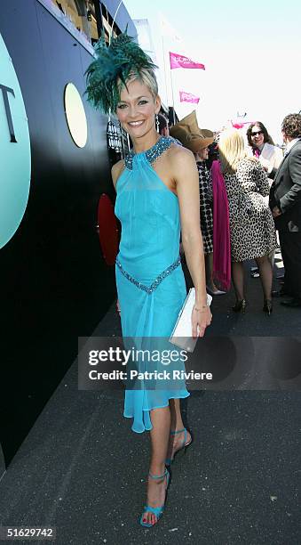 Newsreader Jessica Rowe attends the Melbourne Cup Carnival's Derby Day in the Moet et Chandon marquee at Flemington on October 30, 2004 in Sydney,...