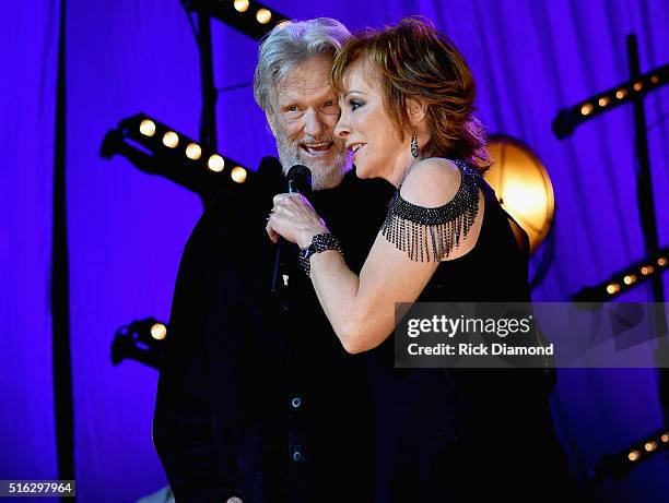 Reba McEntire and Kris Kristofferson perform at The Life & Songs of Kris Kristofferson produced by Blackbird Presents at Bridgestone Arena on March...