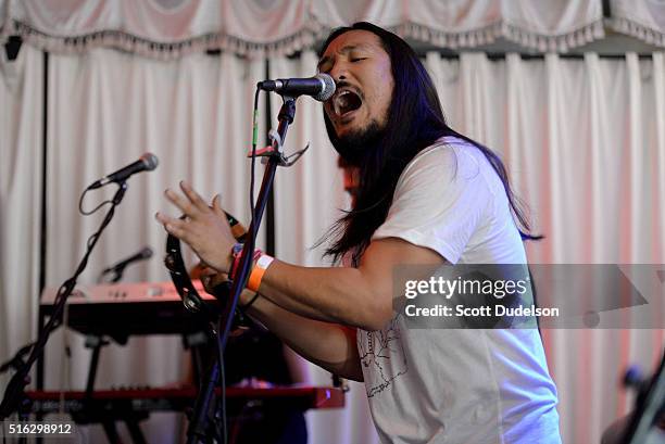 Singer Alex Hwang of Run River North performs onstage at the Swan Dive on March 17, 2016 in Austin, Texas.