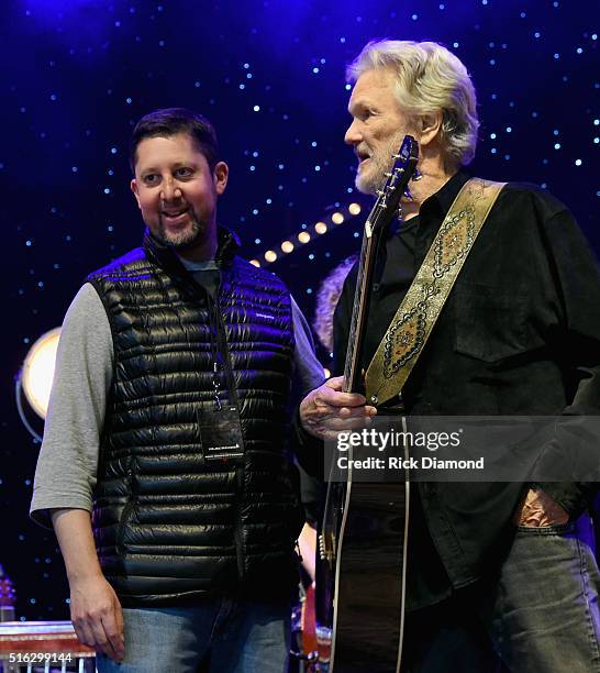 Show producer Keith Wortman and Kris Kristofferson at The Life & Songs of Kris Kristofferson produced by Blackbird Presents at Bridgestone Arena on...