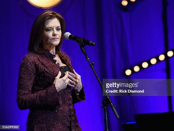 Rosanne Cash performs at The Life & Songs of Kris Kristofferson produced by Blackbird Presents at Bridgestone Arena on March 16, 2016 in Nashville,...