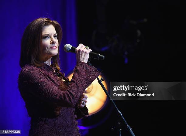 Rosanne Cash performs at The Life & Songs of Kris Kristofferson produced by Blackbird Presents at Bridgestone Arena on March 16, 2016 in Nashville,...