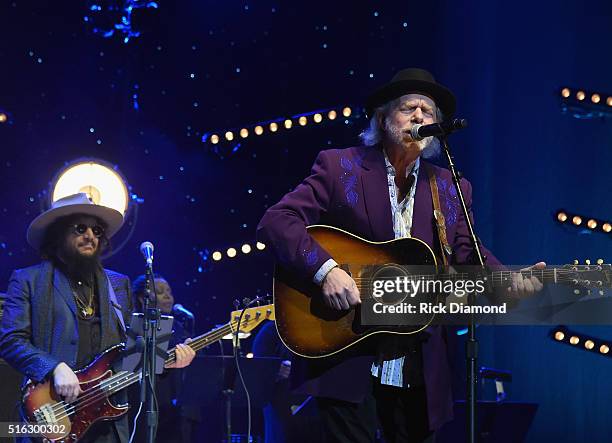 Don Was and Buddy Miller perform at The Life & Songs of Kris Kristofferson produced by Blackbird Presents at Bridgestone Arena on March 16, 2016 in...