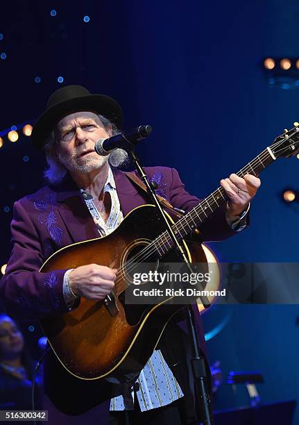 Buddy Miller performs at The Life & Songs of Kris Kristofferson produced by Blackbird Presents at Bridgestone Arena on March 16, 2016 in Nashville,...