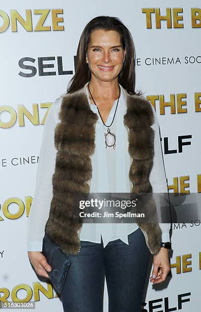 Actress Brooke Shields attends The Cinema Society & SELF host a screening of Sony Pictures Classics' "The Bronze" at Metrograph on March 17, 2016 in...