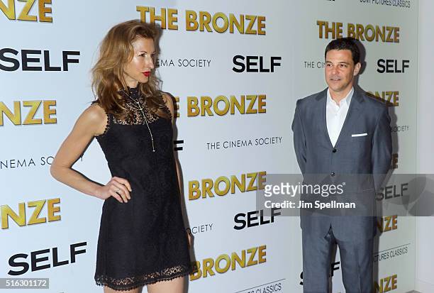 Actors Alysia Reiner and David Alan Basche attend The Cinema Society & SELF host a screening of Sony Pictures Classics' "The Bronze" at Metrograph on...