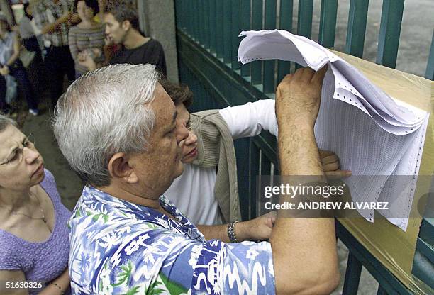 Ciudadanos venezolanos revisan el padron electoral en un centro de votacion en Caracas, el 31 de octubre de 2004, durante las elecciones regionales....