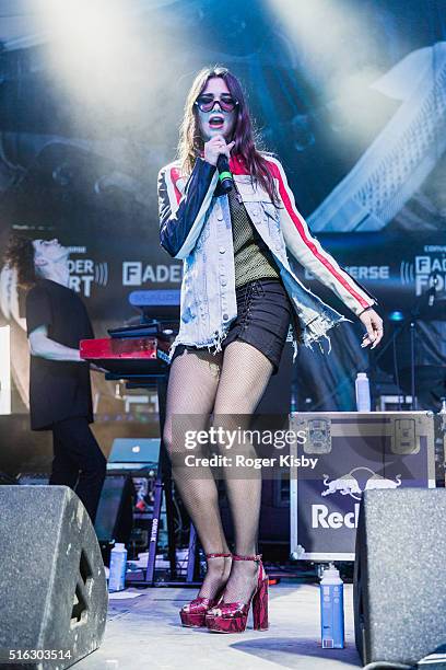 Dua Lipa performs onstage at the FADER FORT presented by Converse during SXSW on March 17, 2016 in Austin, Texas.