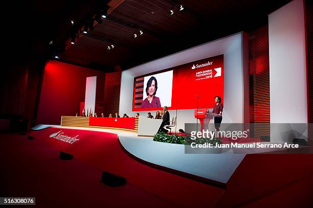 Banco Santander Chairman Ana Patricia Botin speaks during the annual shareholders meeting at the Palacio Exposiciones on March 18, 2016 in Santander,...