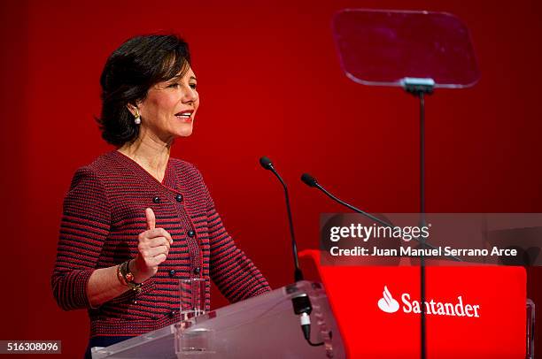 Banco Santander Chairman Ana Patricia Botin speaks during the annual shareholders meeting at the Palacio Exposiciones on March 18, 2016 in Santander,...