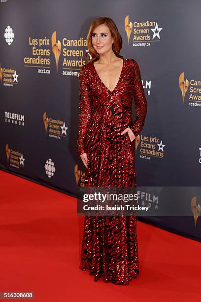 Jessi Cruickshank arrives at the 2016 Canadian Screen Awards at the Sony Centre for the Performing Arts on March 13, 2016 in Toronto, Canada.