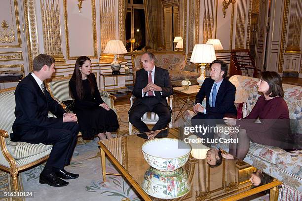 Prince Leka of Albania, his fiancee Elia Zaharia, journalist Frederic Mitterrand, journalist Stephane Bern and Miss Hubert Vedrine attend Prince Leka...