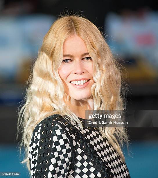 Claudia Schiffer arrives for the European premiere of 'Eddie The Eagle' at Odeon Leicester Square on March 17, 2016 in London, England.