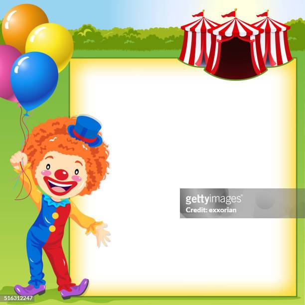 stockillustraties, clipart, cartoons en iconen met clown in front of the circus notice - de joker