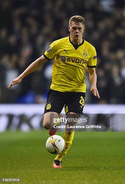 Matthias Ginter of Borrussia Dortmund in action during the UEFA Europa League Round of 16 second leg match between Tottenham Hotspur and Borussia...