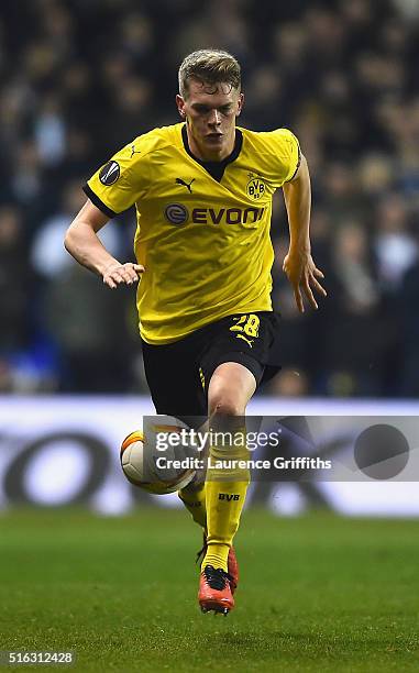 Matthias Ginter of Borrussia Dortmund in action during the UEFA Europa League Round of 16 second leg match between Tottenham Hotspur and Borussia...