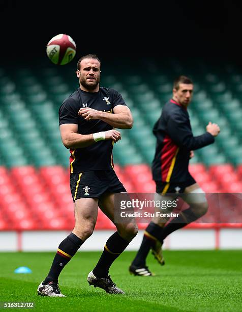 Wales centre Jamie Roberts in action during Wales training ahead of their RBS Six Nations match against Italy at Principality Stadium on March 18,...