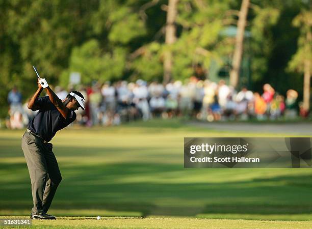 Vijay Singh of Fiji hits his tee shot on the 17th hole on the Copperhead Course at the Innisbrook Resort during the final round of the Chrysler...