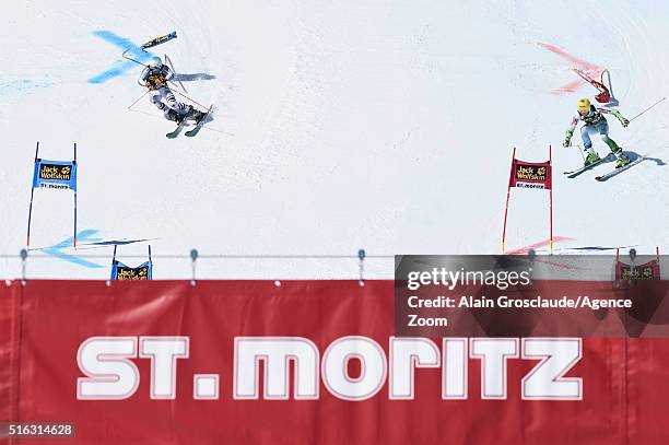 Dominik Stehle of Germany competes against Stefan Hadalin of Slovenia during the Audi FIS Alpine Ski World Cup Finals Men's and Women's Team Event on...