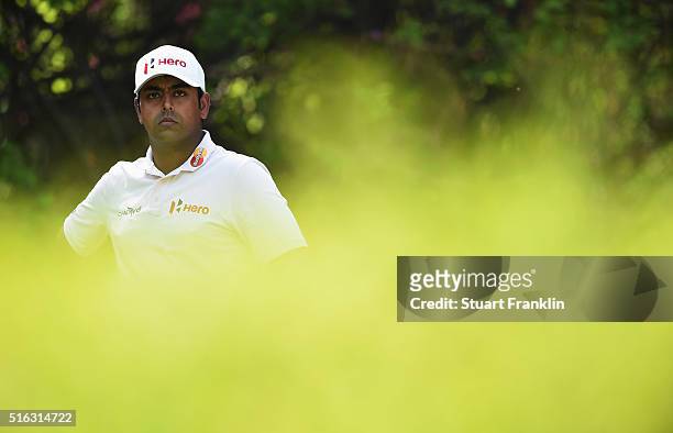 Anirban Lahiri of India looks on during the second round of the Hero Indian Open at Delhi Golf Club on March 18, 2016 in New Delhi, India.