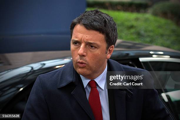 Italy's Prime Minister Matteo Renzi arrives at the Council of the European Union on the second day of an EU summit, on March 18, 2016 in Brussels,...