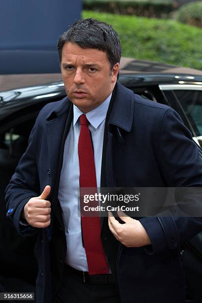 Italy's Prime Minister Matteo Renzi arrives at the Council of the European Union on the second day of an EU summit, on March 18, 2016 in Brussels,...