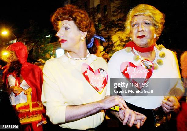 Bill Halliburtonl and Anthony Valbiro play the roles of Lucy and Ethel of the "I Love Lucy" show, as they march in the 31st annual Greenwich Village...