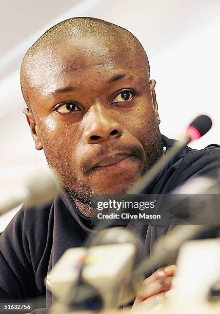 William Gallas of Chelsea speaks to the press on November 1, 2004 in Moscow, Russia. Chelsea play CSKA Moscow in a UEFA Champions League match at The...