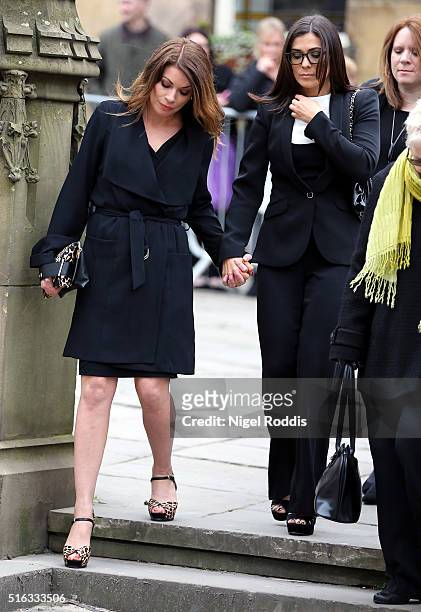 Coronation Street actors Kym Marsh and Alison King arrive for the funeral of Coronation Street scriptwriter Tony Warren at Manchester Cathedral on...