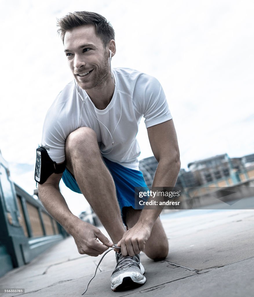 Man getting ready for running