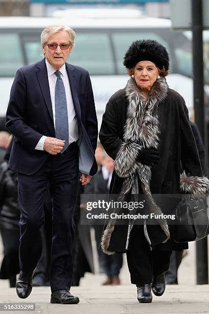 Actors Bill Roache Barbara Knox arrive for the funeral of Coronation Street scriptwriter Tony Warren at Manchester Cathedral on March 18, 2016 in...