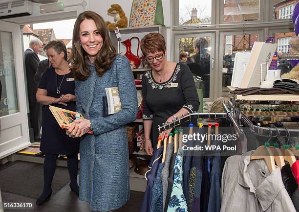 Catherine, Duchess of Cambridge takes a tour of the new EACH charity shop that she officially opened earlier today on March 18, 2016 in Holt, United...