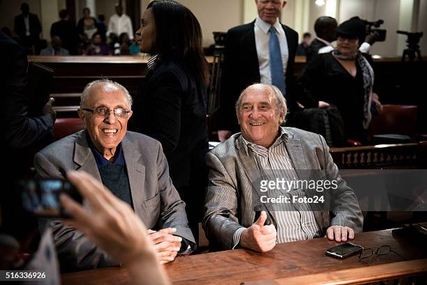 Two defendants from the Rivonia Trial, Ahmed Kathrada and Denis Goldberg during the handing over of the digital audio recordings from the Rivonia...