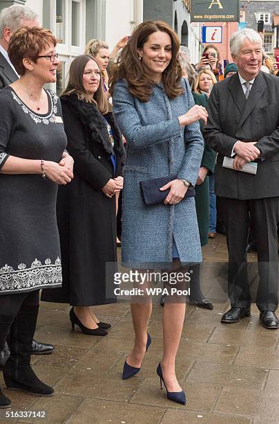 Catherine, Duchess of Cambridge arrives to officially open the new EACH charity shop on March 18, 2016 in Holt, United Kingdom.
