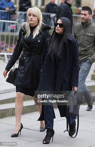 Coronation Street actors Katie McGlynn and Sair Khan arrive for the funeral of Coronation Street scriptwriter Tony Warren at Manchester Cathedral on...