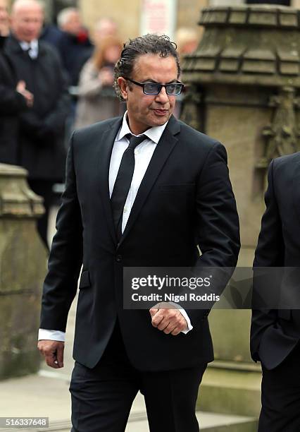 Coronation Street actor Jimmi Harkishin arrives for the funeral of Coronation Street scriptwriter Tony Warren at Manchester Cathedral on March 18,...