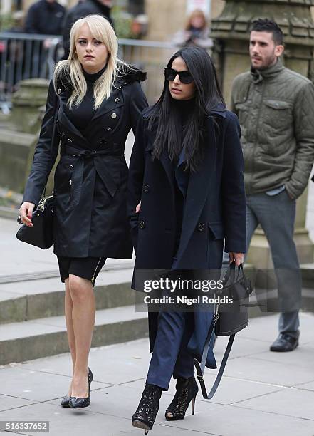 Coronation Street actors Katie McGlynn and Sair Khan arrive for the funeral of Coronation Street scriptwriter Tony Warren at Manchester Cathedral on...