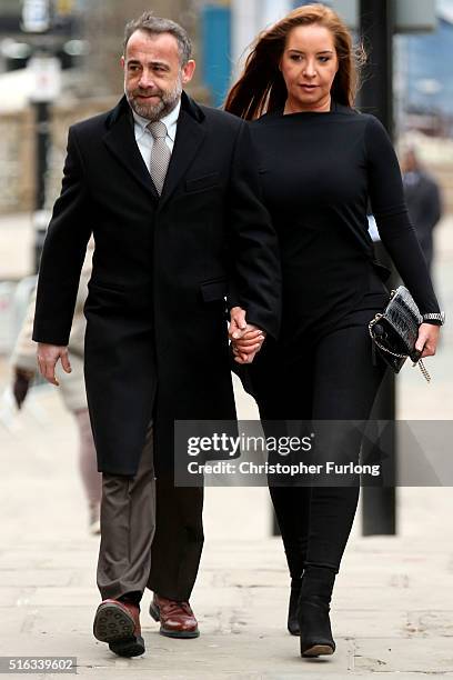 Michael Le Vell and his partner Louise Gibbons arrive for the funeral of Coronation Street scriptwriter Tony Warren at Manchester Cathedral on March...